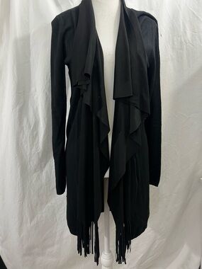 RUDSAK Black Draped Fringe Open-Front Cardigan
